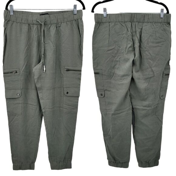 Banana Republic Cargo Jogger Pants M Olive Green Elastic Waist Casual Granola - Picture 1 of 13